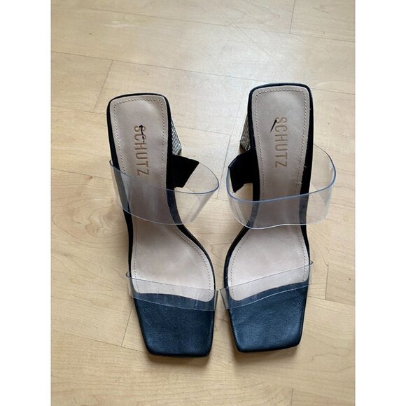 SCHUTZ "Ariellen" Embellished Heel Black Mules Sandals - Picture 2 of 9